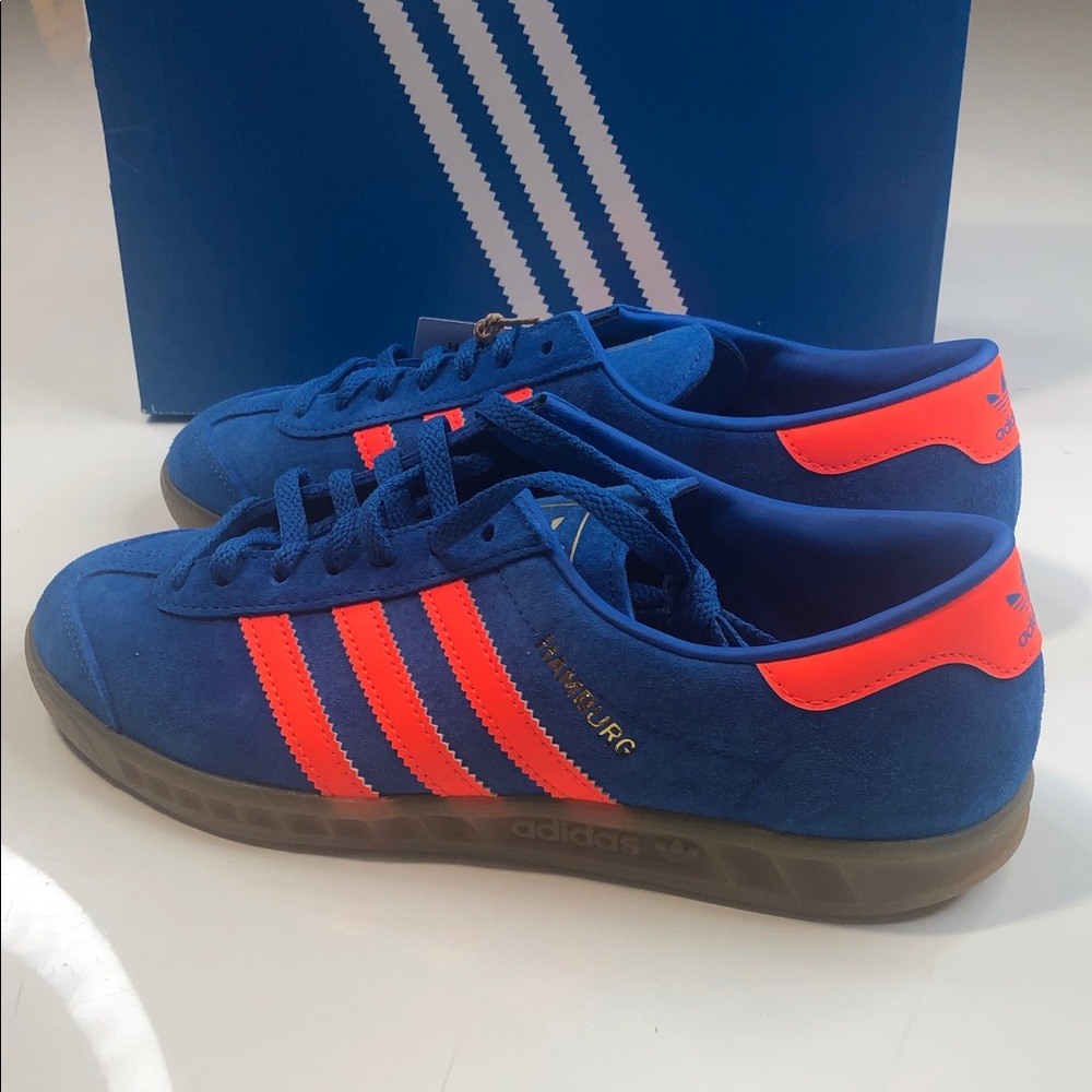 NEW Adidas Hamburg Original Sneakers W 7.5 / M 6.5 Blue Bird/Solar/Gum Orange
